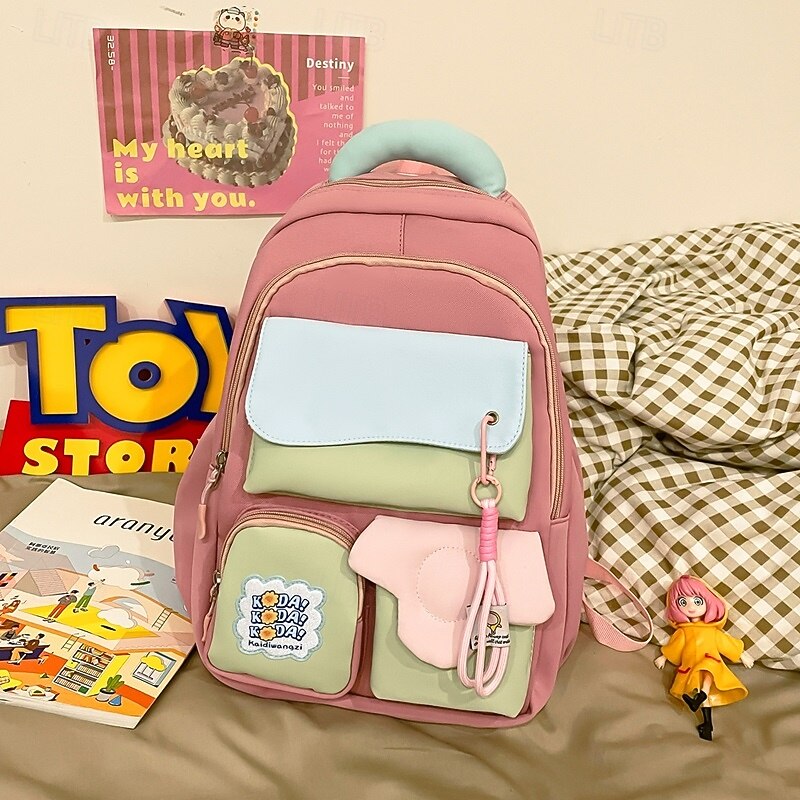 Kawaii Teen Girls School Backpack with Decorative Charms – Lightweight Pastel Bookbag for Back to School and Daily Use4