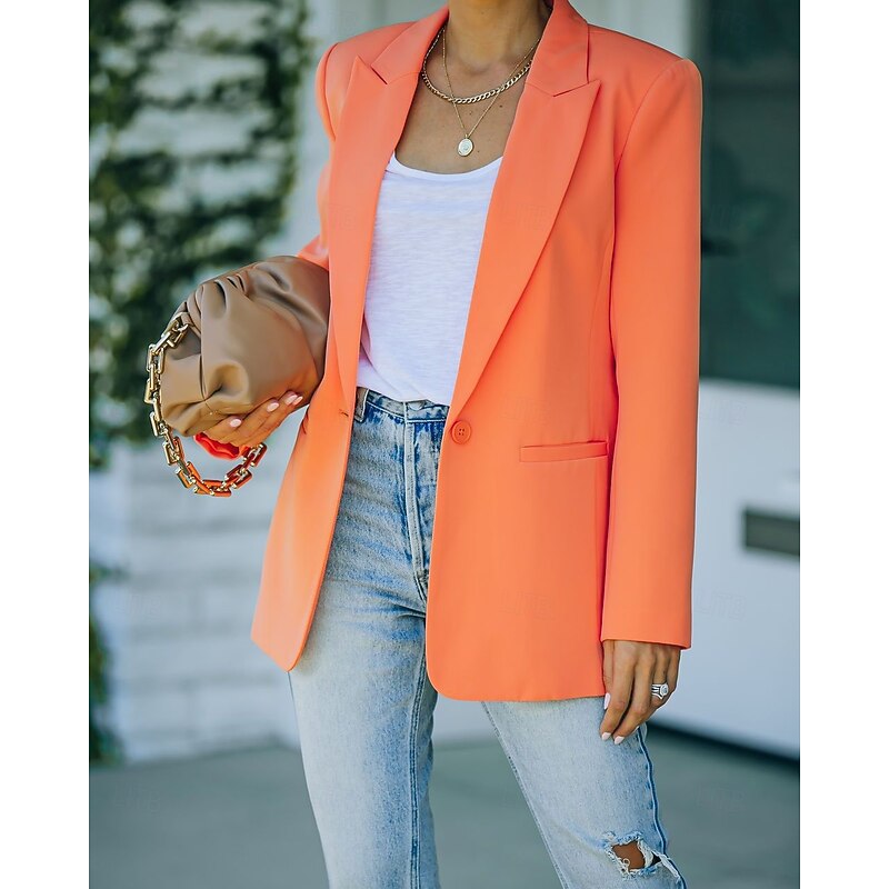 Women's Blazer Comfortable Breathable Pocket Fashion Modern Plain Work Daily Regular Turndown Regular Fit Long Sleeve Outerwear Pink Orange Green Spring Fall