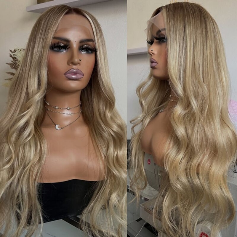 Human Hair 5x5 Closure 13x4 Lace Front Wig Middle Part Brazilian Hair Wavy Blonde Multi-color Wig 150% 180% Density with Baby Hair Highlighted / Balayage Hair 100% Virgin Glueless Pre-Plucked For3
