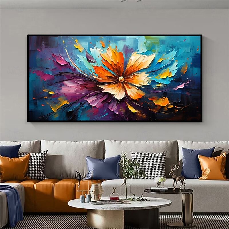 Handmade Oil Painting Canvas Wall Art Decoration Modern Abstract Knife Painting Flowers for Living Room Home Decor Stretched Frame Hanging Painting/Rolled Frameless Unstretched Painting
