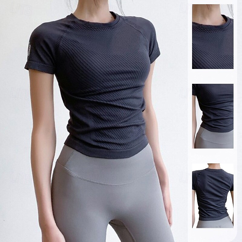 Women's Activewear Crew Neck Wicking Breathable Short Sleeve Sports Solid Color Top For Gym Dance Athletic Activewear2