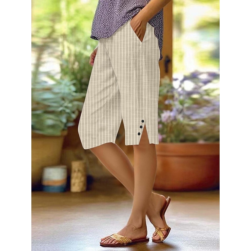 Women's Chinos Crop Streetwear Casual Knee Length High Waist Plain Pocket Printing Breathability Soft Micro-elastic Vacation Street Daily Wear Wine White Yellow Red Fall Regular Fit2