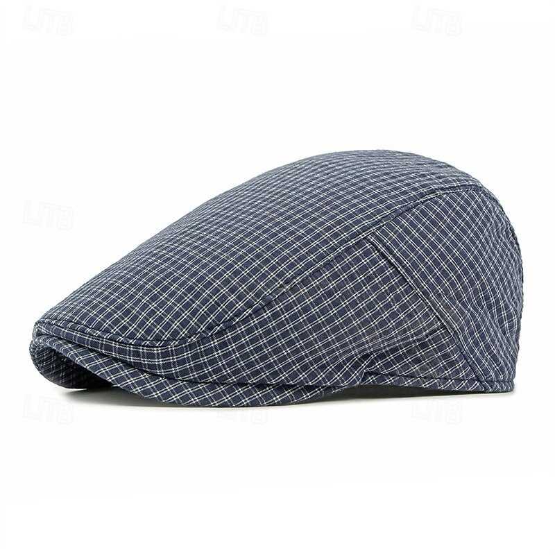 Men's Flat Cap Ascot Hat Newsboy Hat Blue Gray Cotton Fabric Fashion Casual Street Daily Plaid Adjustable Sunscreen Breathable4