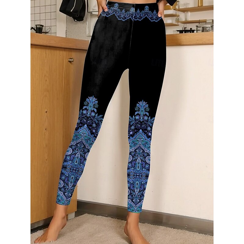 Women's Leggings Vacation Vintage Fashion Ankle-Length High Waist Graphic Geometric Pattern Printing Soft Breathable Stretchy Vacation Casual Daily Violet Robin's Egg Blue Golden Pink Spring Slim Fit3