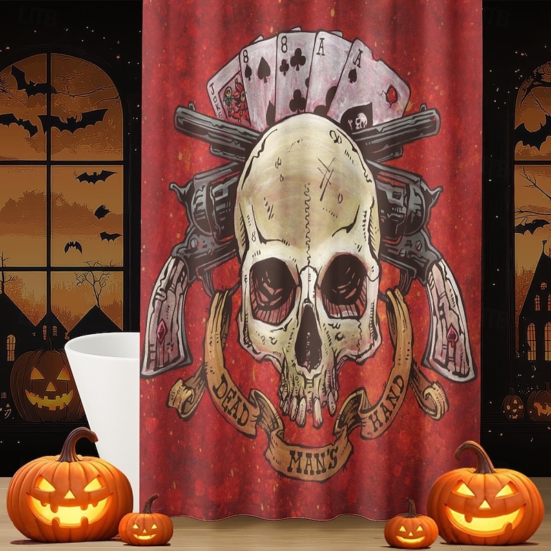 Dead Mans Hand and Smoke em If You Got-em by David Lozeau Halloween ShowerCurtain with Hooks Polyester Washable Waterproof Pattern Bathroom Bathtub Decor4