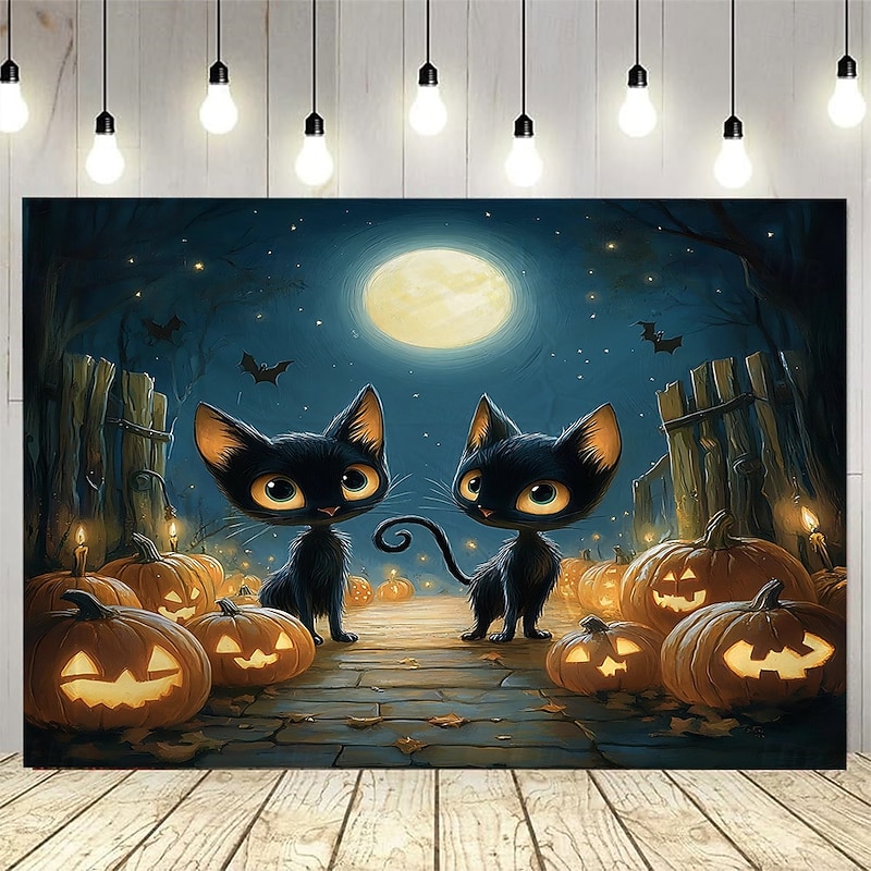 Halloween Cat Night Full Moon Landscape Hanging Tapestry Mural Art Large Tapestry Mural Decoration Photos Background Carpet Curtains Home Bedroom Living Room Decoration