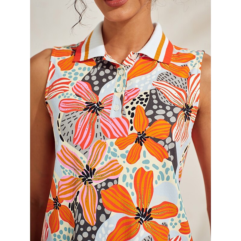 Women's Golf Polo Shirt Yellow+Blue Silver Orange Sleeveless Ladies Golf Attire Clothes Outfits Wear Apparel3