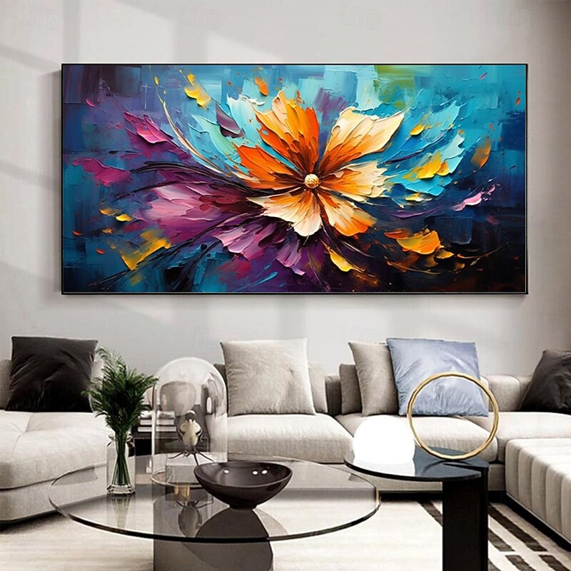 Handmade Oil Painting Canvas Wall Art Decoration Modern Abstract Knife Painting Flowers for Living Room Home Decor Stretched Frame Hanging Painting/Rolled Frameless Unstretched Painting2