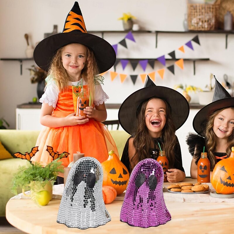 Halloween Disco Ghost Decor Ghost Disco Ball Table Decoration Indoor Glitter Sign Halloween Tiered Tray Decor for Props Home Tabletop Decorations3