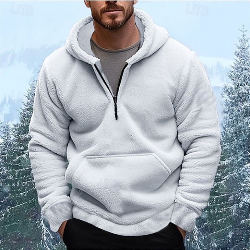 Men's Hoodie Quarter Zip Hoodie Fleece Hoodie Sherpa Fleece Hoodie Black White Navy Blue Blue Gray Hooded Plain Pocket Sports & Outdoor Casual Daily Polyester Streetwear Cool Sportswear Winter