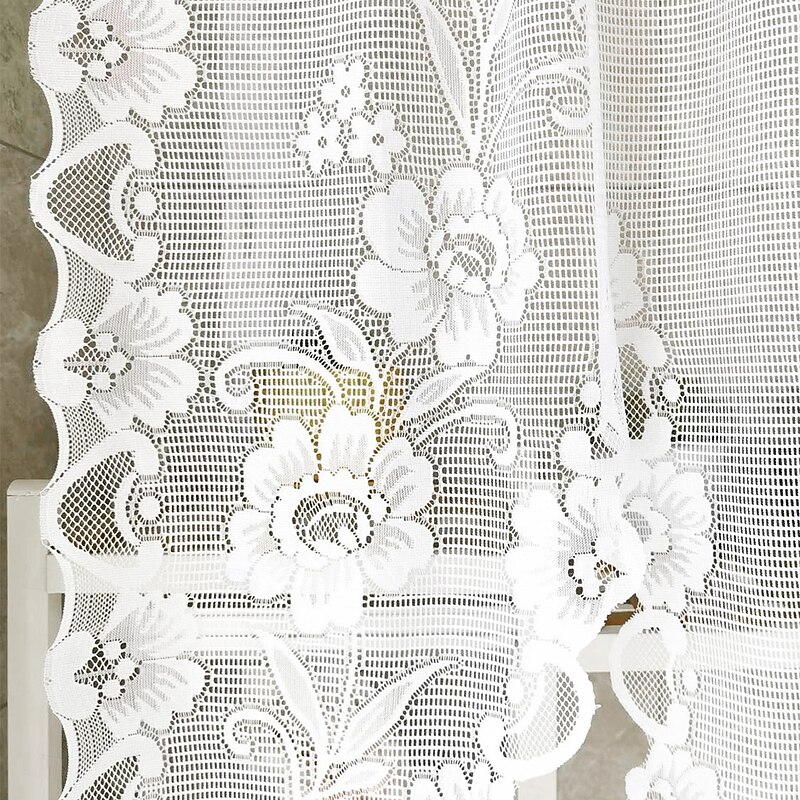 Curtain Drapes Butterfly-Style Pull-Up White Lace Curtains - Jacquard Sheer Drapes for Bay Window, Kitchen, Doorway & Room Divider4