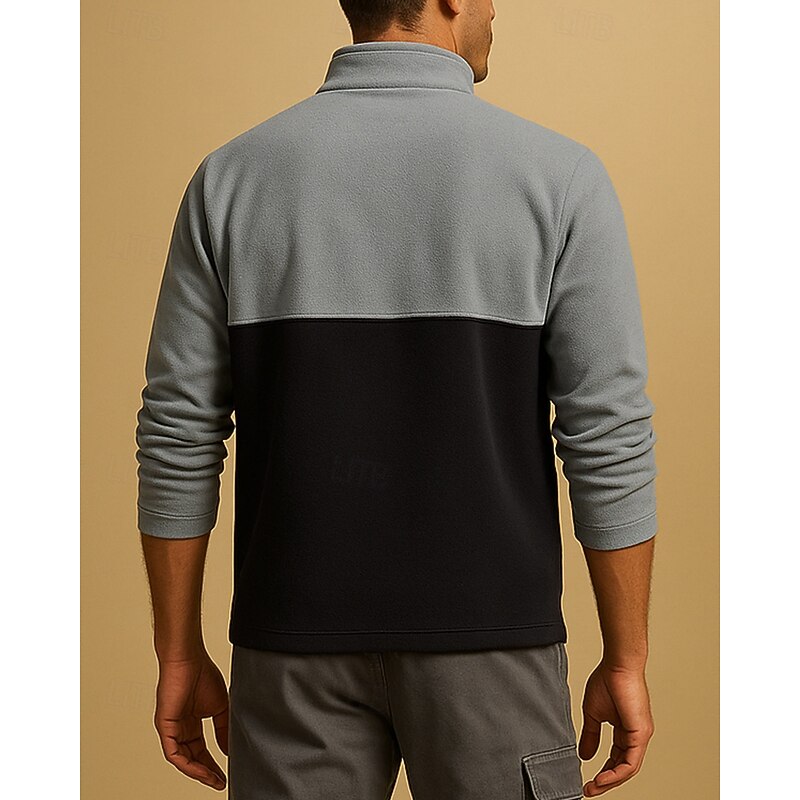 Men's Fleece Sweatshirt Quarter Zip Sweatshirt Long Sleeve Stand Collar Tee Tshirt Top Outdoor Thermal Warm Fleece Lining Winter Quarter-Zip Polyester Patchwork Yellow Red Green Hunting Climbing2