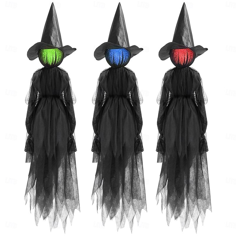 3 Pack Witches Halloween Decorations Outdoor, 6 FT Lighted Witch Stakes Yard Decoration with Change Colors, Life Size Scary Witch Trio Halloween Props for Lawn Grave Party3