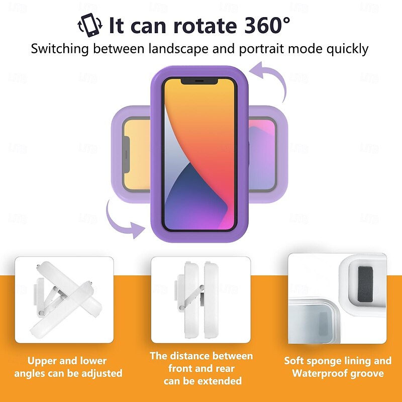 360 Rotatable Retractable Adjustable Shower Phone Case HolderAnti-fog HD & sensitive screen Wall Mounted Phone Holder for Bathroom Mirror Bathtub KitchenShower Accessories for 4-7 Phones3