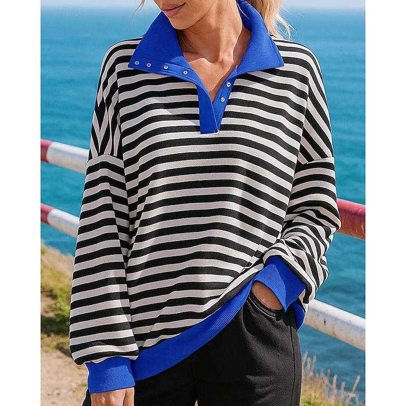 Women's Pullover Sweatshirt Casual Tops Clashing Colors Fashion Long Sleeve Top Athleisure Fall Stripes Windproof Hiking Workout Running Sportswear Activewear Yellow Red Blue4