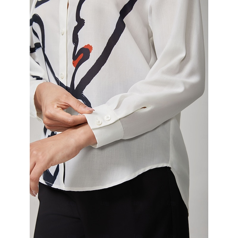 White Artistic Print Long-Sleeve Shirt3