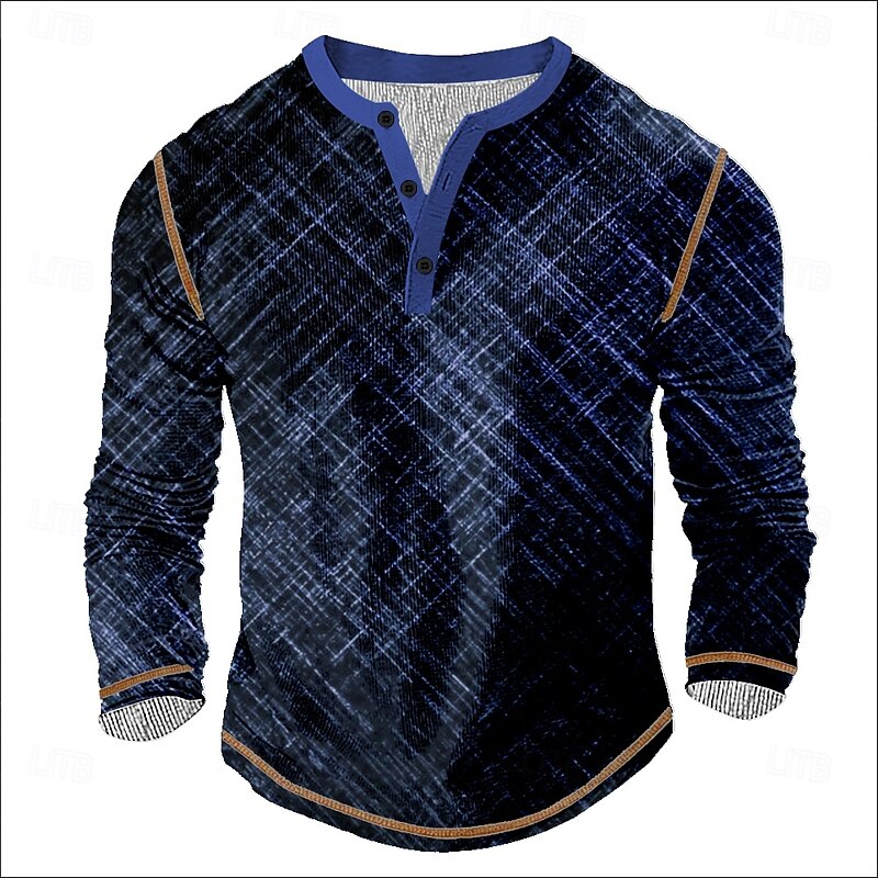 Men's Geometric Henley Shirt Waffle T Shirt Long Sleeve Vintage Daily Retro Vintage Sports Outdoor Casual Holiday Spring & Summer All Seasons Dark Brown Blue Burgundy Henley Henley T-Shirt2