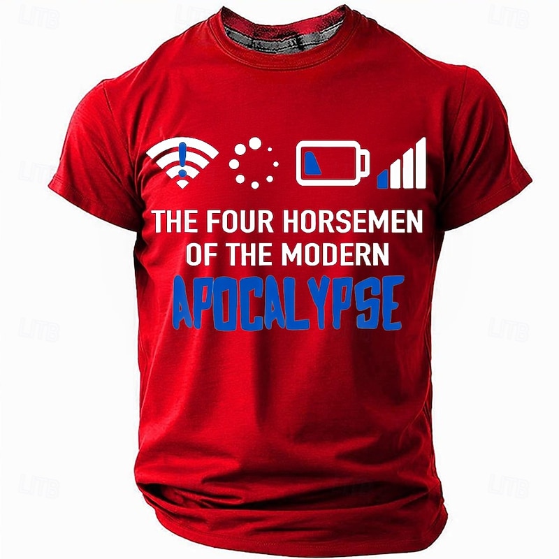 Men's Funny Graphic T-Shirt: Modern Apocalypse Tech Frustrations with Wi-Fi, Low Battery & No Signal Humor Tee4