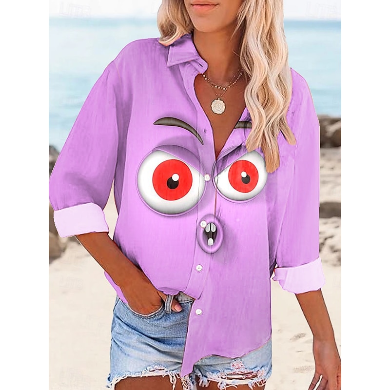 Women's Shirt Button Down Tunic Shirt Collar Long Sleeve Graphic 3D Daily Stylish Casual Regular Tops Work Daily Holiday s Print Blue Purple Orange Green Spring Fall3