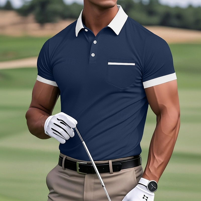 Men's Golf Shirt Pique Polo Shirt Work Casual Lapel Ribbed Polo Collar Short Sleeve Basic Modern Color Block Pocket Summer Regular Fit White Light Blue Burgundy Navy Blue Grey Golf Shirt2