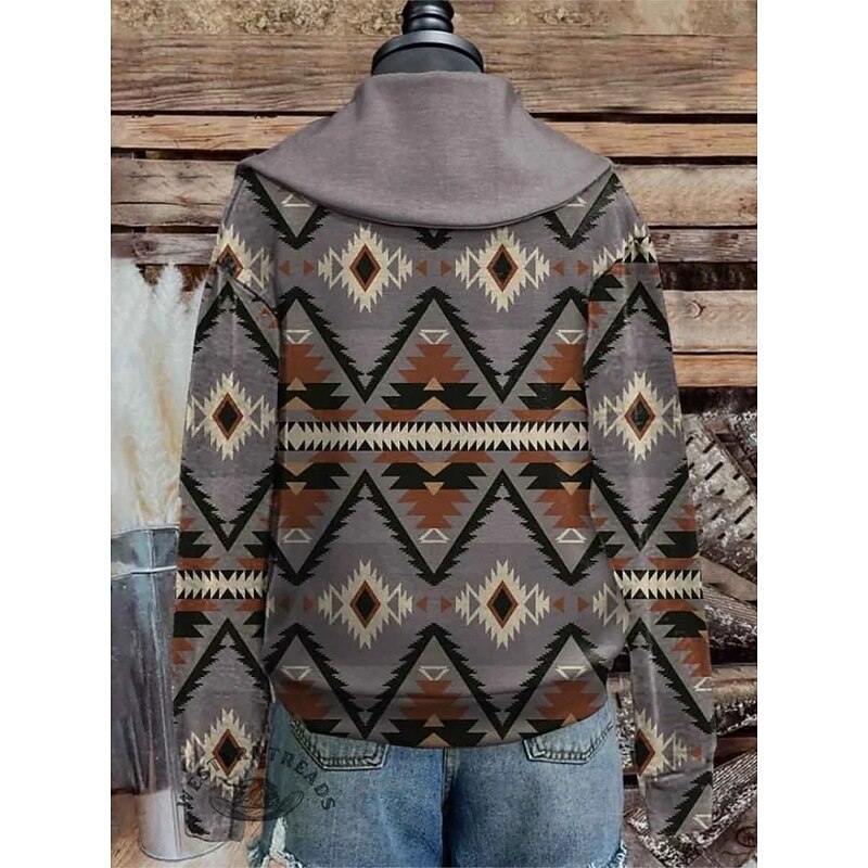 Women's Pullover Sweatshirt Geometric Casual Long Sleeve Square Neck Regular Tops Home Street Dailywear Brown Fall2