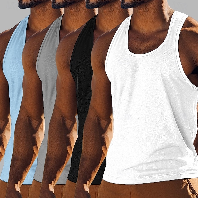 Men's Tank Top Vest Undershirt Sleeveless Shirt Sleeveless Crewneck Scoop Neck Summer Solid Color Plain Fashion Basic Classic 4-Piece Street Casual Sports A B C Top Tee for Men2