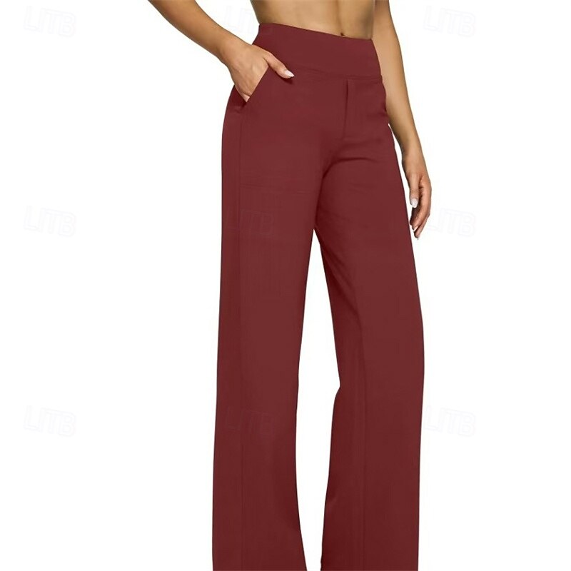 Women's Wide Leg Pants Trousers Palazzo Pants Fashion Streetwear Full Length High Waist Plain Pocket Elastic Waist Breathability Comfortable Micro-elastic Street Daily Wear Going out Dark Brown Black3