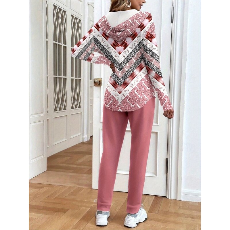 Women's 2 Pieces Hoodie Tracksuits Pants Sets Long Sleeve Active Daily Hooded Ombre Graphic Drawstring Print Outdoor Casual Pink Blue Spring Regular Fit3