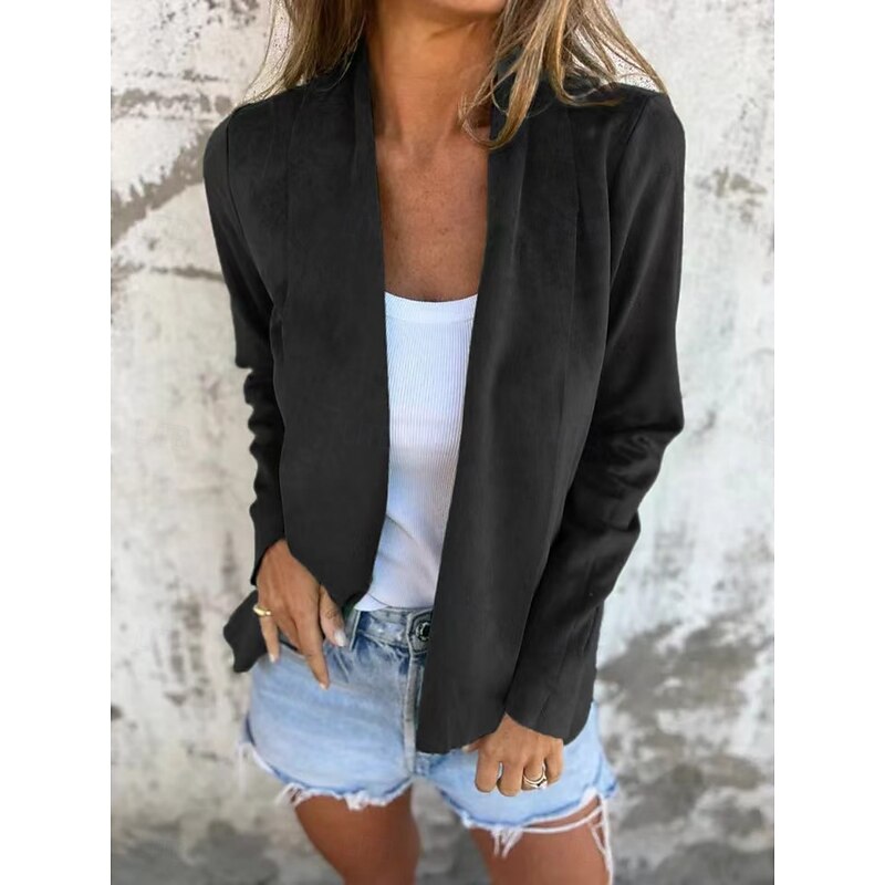 Women's Coat Comfortable Breathable Oversized Fashion Daily Plain Outdoor Casual Daily Open Front Regular Collarless Regular Fit Long Sleeve Outerwear Black Yellow Brown Spring Fall4