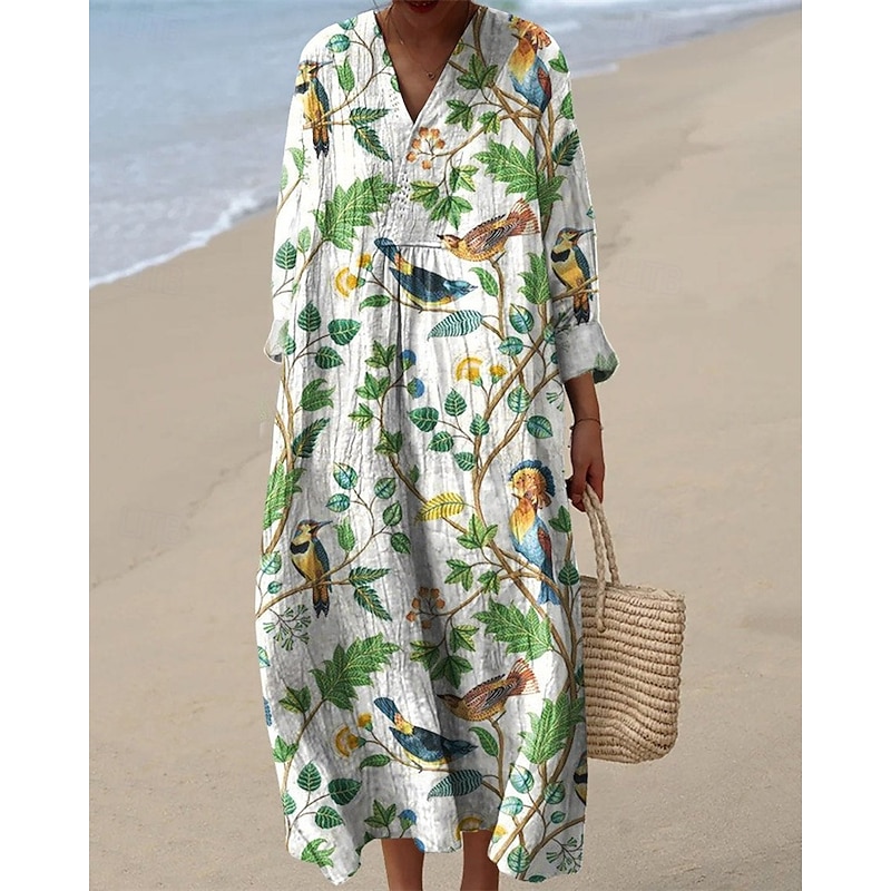 Women's Midi Dress Casual Dress Print Dress Fashion Modern Daily Beach Weekend Regular Fit Flower Long Sleeve V Neck Yellow Light Green Pink Blue Spring Fall3