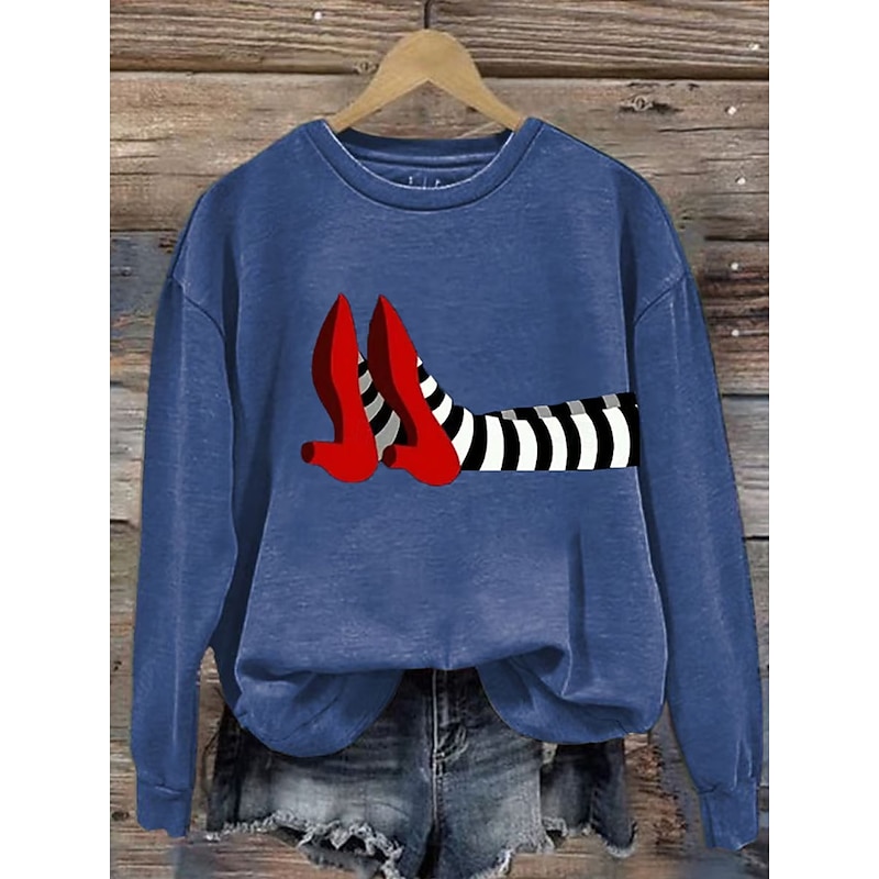 Halloween Women's Sweatshirts Witch Graphic Casual Long Sleeve Crew Neck Regular Tops Street Dailywear Casual Print Black White Light Green Blue Orange Spring Fall Winter4