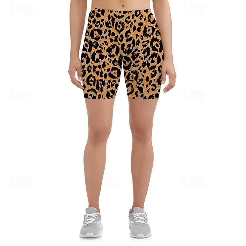 Women's Shorts Slacks Leggings Streetwear Casual Short Natural Leopard Elastic Waist Printing Soft Street Holiday Weekend Orange red Yellow Blue Purple Fall Regular Fit4