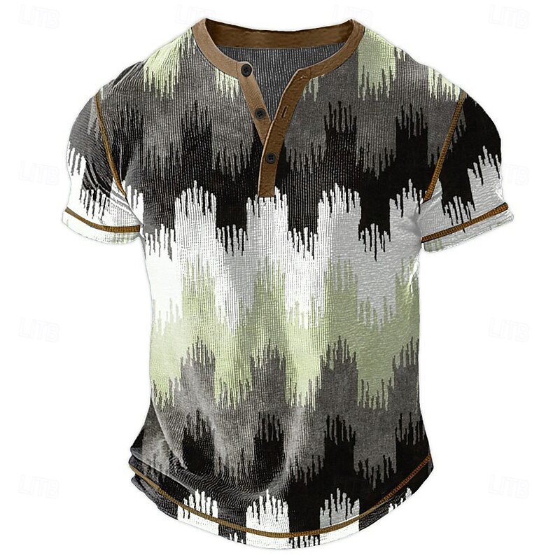 Men's Graphic Abstract Henley Shirt Waffle T Shirt Short Sleeve Daily Retro Vintage Classic Sports Outdoor Casual Holiday Spring & Summer All Seasons Dark Brown Blue Green Grey Henley Henley T-Shirt3