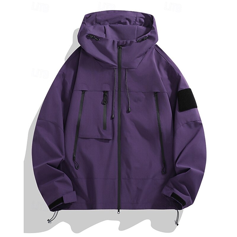 Women's Hoodie Jacket Waterproof Warm Zipper Pocket Fashion Plain Outdoor Street Daily Wear Zipper Regular Hooded Regular Fit Long Sleeve Outerwear Black White Purple Fall Winter2