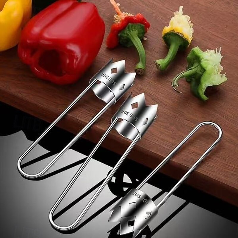 3pcs Multifunctional Fruit and Vegetable Core Remover, Stainless Steel Corer Tool for Apples, Bell Peppers, Bitter Melon, Essential Kitchen Tool with Hanging Hole