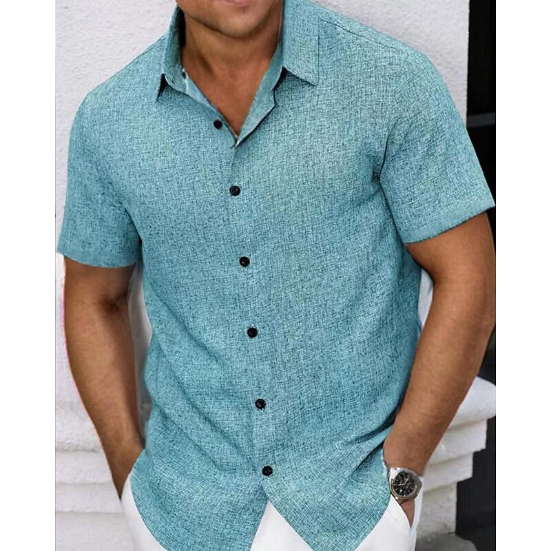 Men's Shirt Linen Shirt Casual Shirt Button Up Shirt Cotton Shirt Plain Vacation Street Black White Pink Red Short Sleeve Turndown Summer Clothing Apparel3