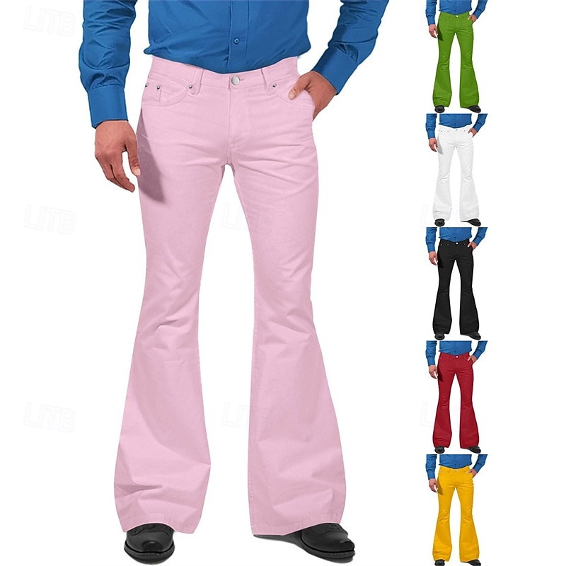 Men's Dress Pants Disco Pants Flared Pants Trousers Pocket Buttons Plain Comfort Formal Party Work Fashion Casual Black White Micro-elastic