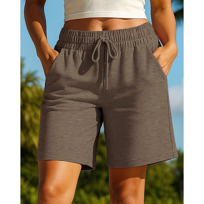 Women's Running Bottoms Workout Shorts Pocket Drawstring High Waist Bottoms Athleisure Gym Workout Cotton Breathable Gym Workout Outdoor Running Loose Fit Sportswear Activewear Solid Colored Dark4