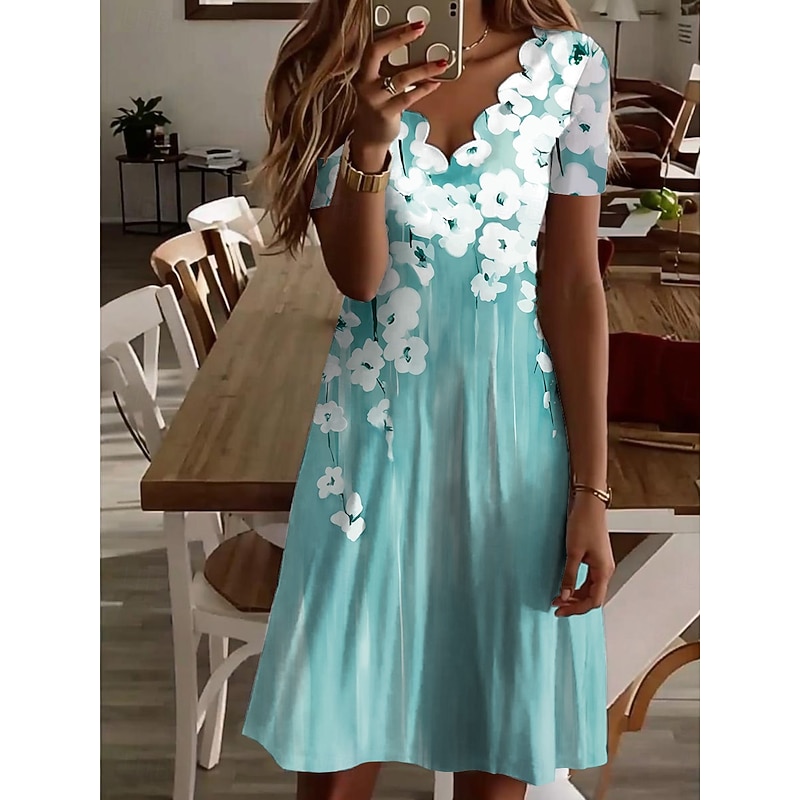 Women's Mini Dress T Shirt Dress Tee Dress Sundress Summer Dress Casual Daily Regular Fit Floral Graphic Short Sleeve V Neck White Light Green Blue Green Summer Spring2