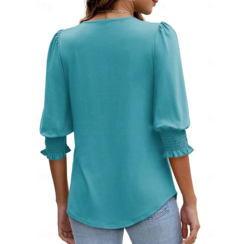 Women's Blouse Solid Color Stylish Casual 3/4 Length Sleeve Crew Neck Regular Tops Daily Black White Red Blue Summer Spring Fall2