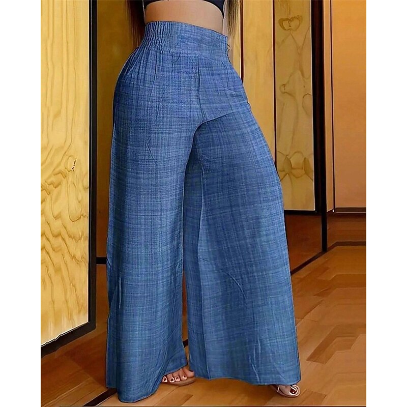 Women's Wide Leg Pants Trousers Palazzo Pants Fashion Streetwear Full Length High Waist Plain Elastic Waist Breathability Comfortable Street Daily Wear Going out Wine Black Blue Green Summer Spring