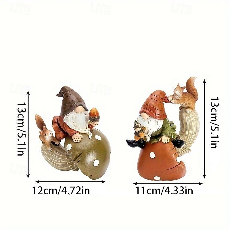 Gnome Resin Figurine with Mushroom and Squirrel, Garden Gnome Outdoor Decor, Cute Statue for Home, Yard, Lawn, Party Gift3