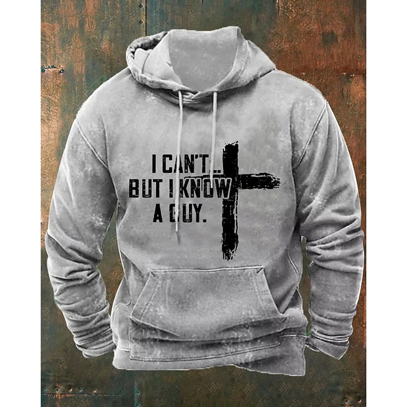 Men's Hoodie Black White Light Grey Dark Gray Hooded Letter Cross Pocket Sports & Outdoor Daily Holiday Polyester Streetwear Basic Casual Spring Fall Clothing Apparel Hoodies Sweatshirts