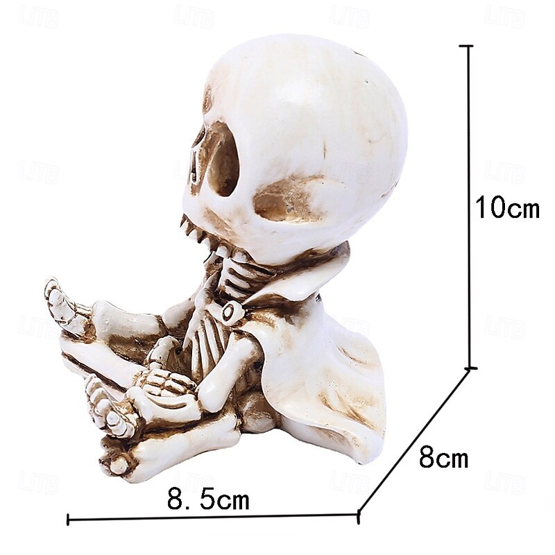 Halloween Resin Figurine Cloaked Meditating Skeleton Unique Resin Desktop Ornament Car Decoration Spooky Gothic Halloween Party Tabletop Figurine Home Accent3
