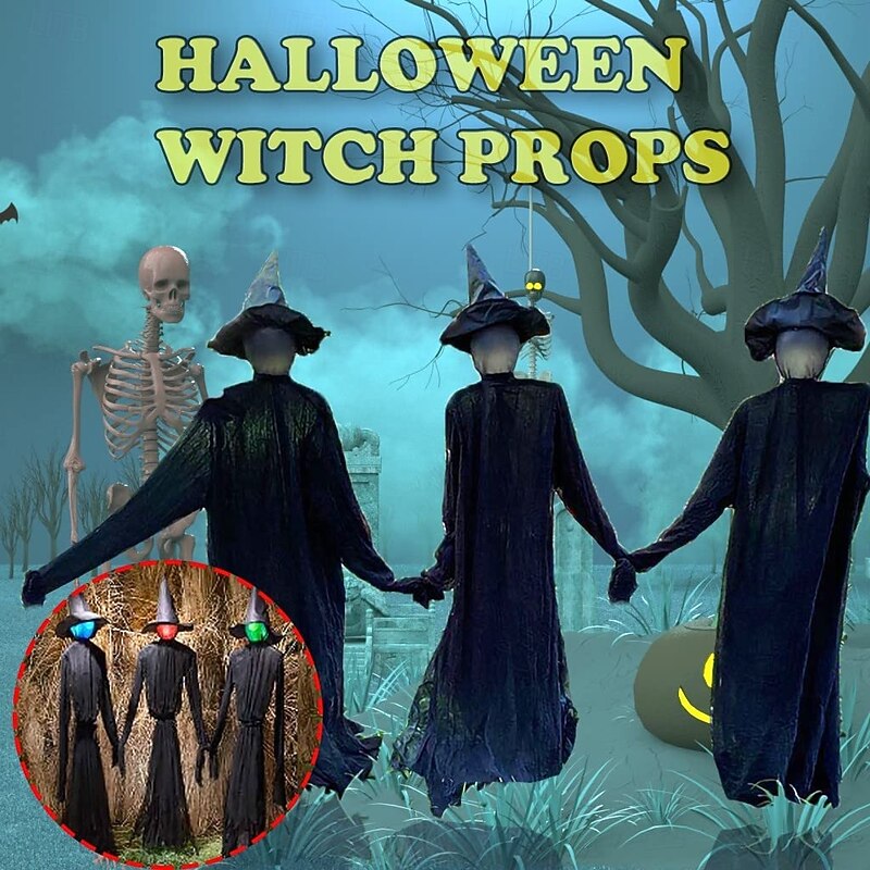 Set of 3 Witches Holding Hands Light Up Face Decoration, Scary Halloween Decorations Outdoor, Voice Control Screaming Witches Decor for Home Outside Yard Lawn Garden Party3