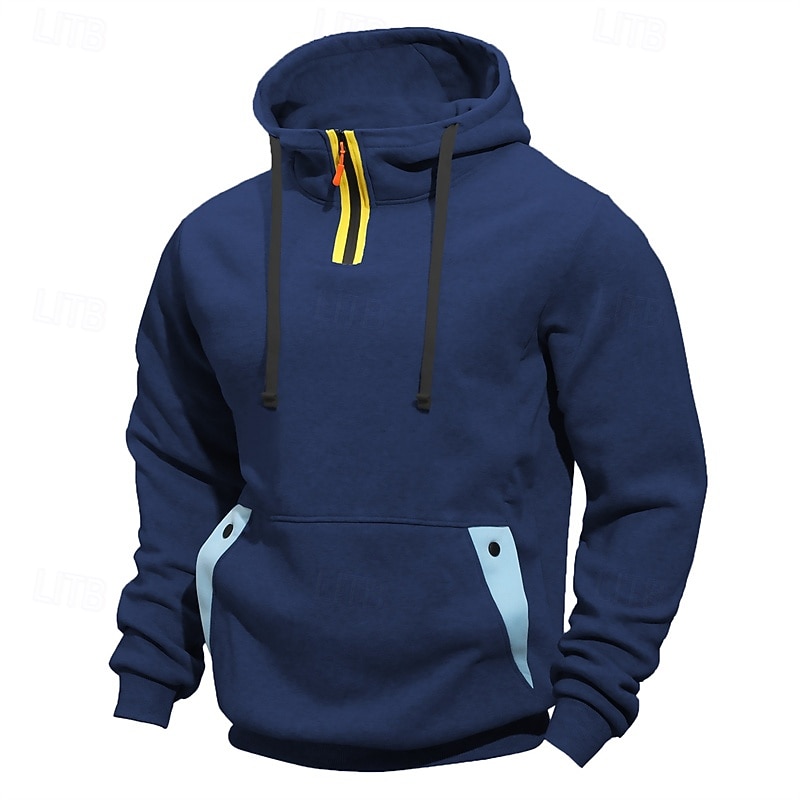 Men's Hoodie Quarter Zip Hoodie Black Navy Blue Khaki Light Grey Dark Gray Hooded Color Block Patchwork Pocket Sports & Outdoor Daily Holiday Polyester Streetwear Basic Casual Spring Fall Clothing