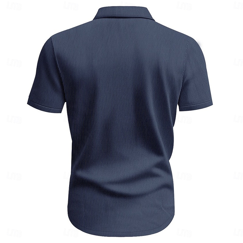 Men's Shirt Summer Shirt Casual Shirt Corduroy Shirt Button Up Shirt Cargo Shirt Black White Navy Blue Sky Blue khaki Short Sleeve Stripes Lapel Casual Daily Front Pocket Clothing Apparel Fashion3