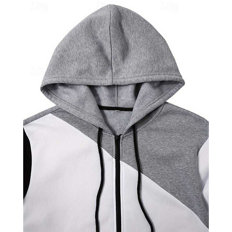 Men's Hoodie Full Zip Hoodie Zip Up Hoodies Fleece Jacket Fleece Hoodie White Hooded Plain Patchwork Pocket Sports & Outdoor Daily Holiday Polyester Streetwear Basic Casual Fall Winter Clothing4
