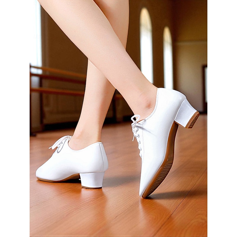 Women's White Lace-Up Dance Shoes - Low Heel Professional Practice Footwear for Ballroom, Latin and Jazz Training2