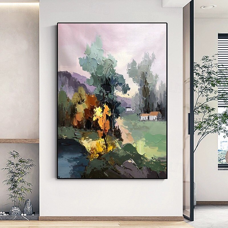 Handmade Oil Painting Canvas Wall Art Decoration Abstract Impression Village Rural Landscape for Home Decor Rolled Frameless Unstretched Painting4